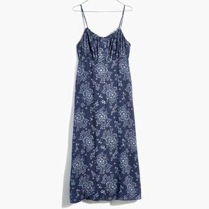 NWOT Madewell Long Blue Button Up Skinny Strap Floral Midi Dress